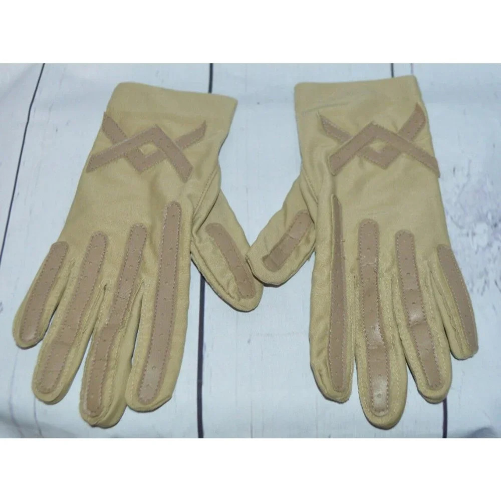 Women Teen Beige Tan Gloves Vintage WPL 32246 Nylon Spandex